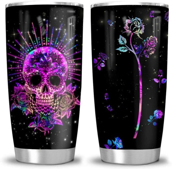 Hologram Sugar Skull and Rose All Over Print Tumbler